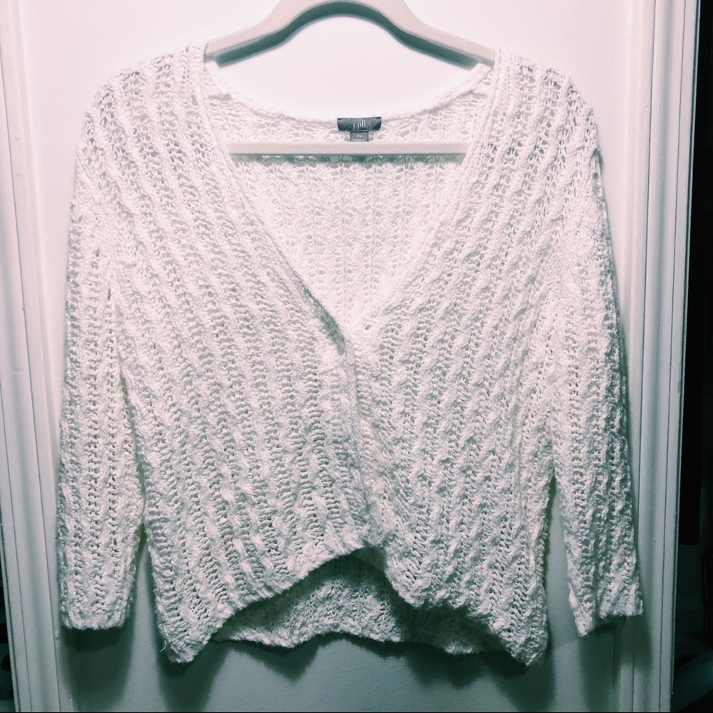 white crochet sweater